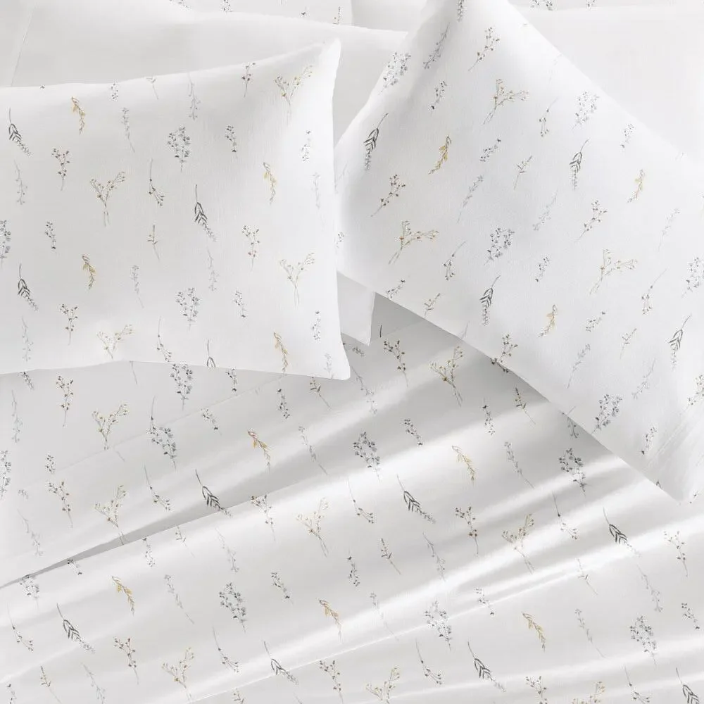 New CALIFORNIA KING Wild Garden White Floral 100% Cotton Deep Pocket Sheet Set